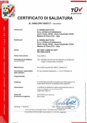 certificato di saldatura