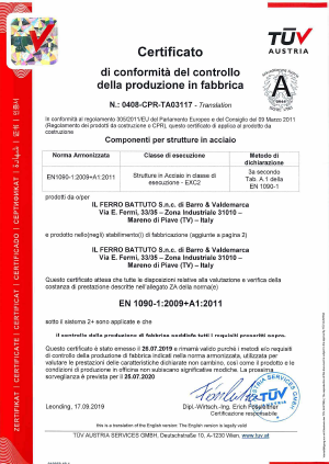 Certificato di conformità del controllo della produzione in fabbrica